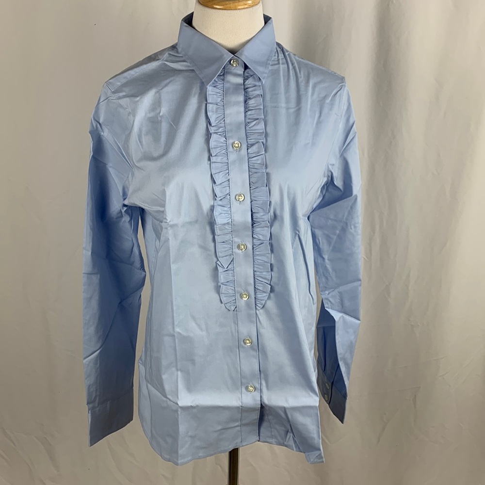 NWT Lands’ End Ruffle Front Long Sleeve Button Down Shirt - Picture 1 of 8